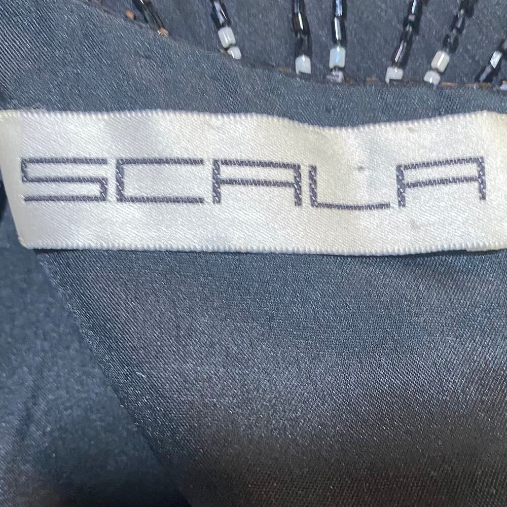 Vintage Scala Pure Silk Beaded Pearl Top Short Sleeve Black White Womens size XL - Picture 10 of 13